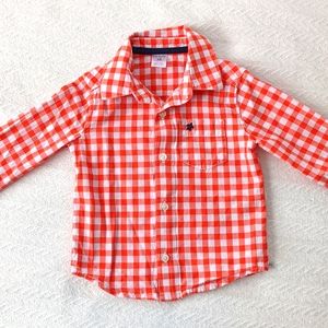 Carter's 18 month orange white plaid print collar button up shirt
